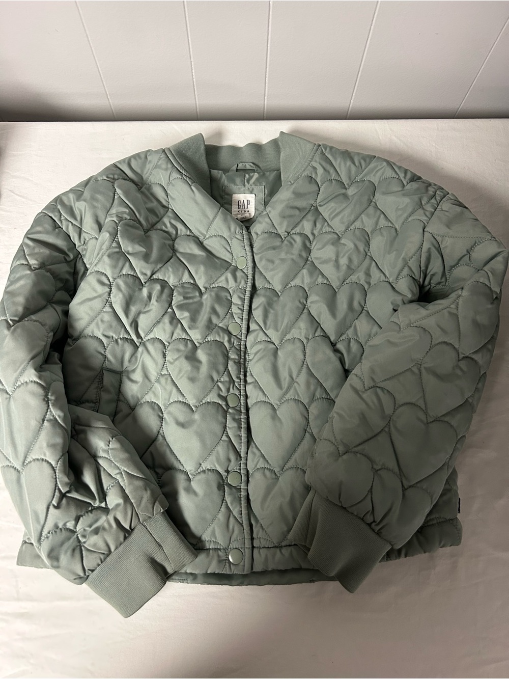 GAP youth Quilted Heart Bomber Jacket - Sage Green